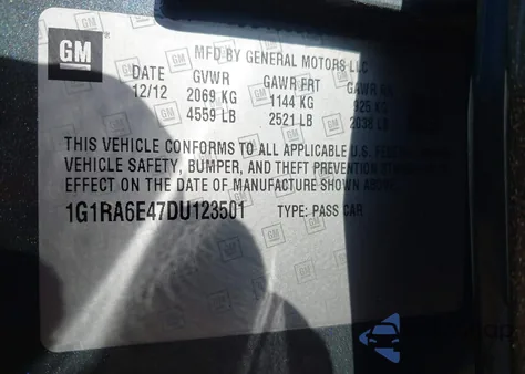 2013 Chevrolet Volt from USA, damaged, VIN 1G1RA6E47DU123501